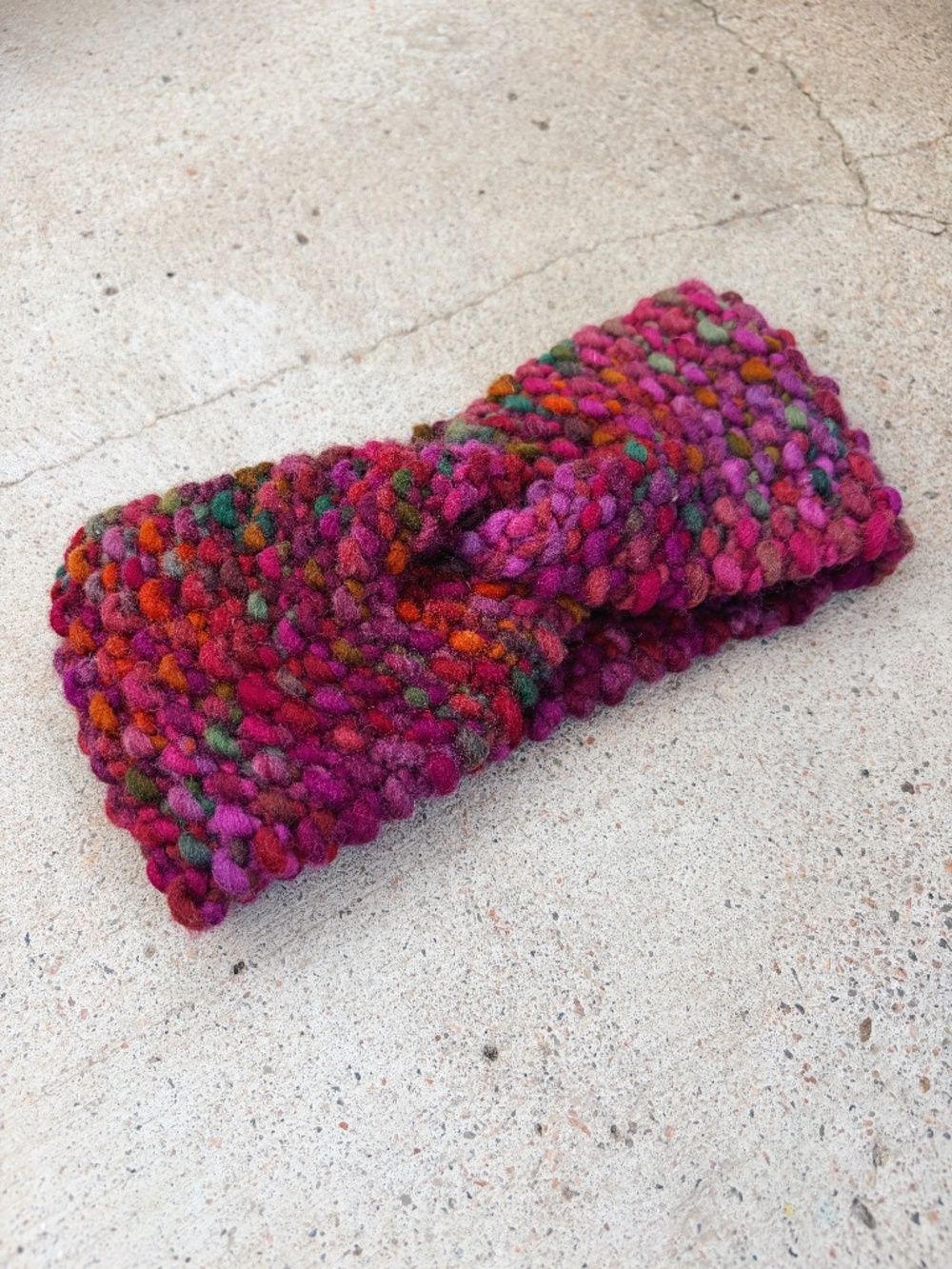 Handmade Knitted Shades of Pink, Green, and Orange Headband/Earwarmer